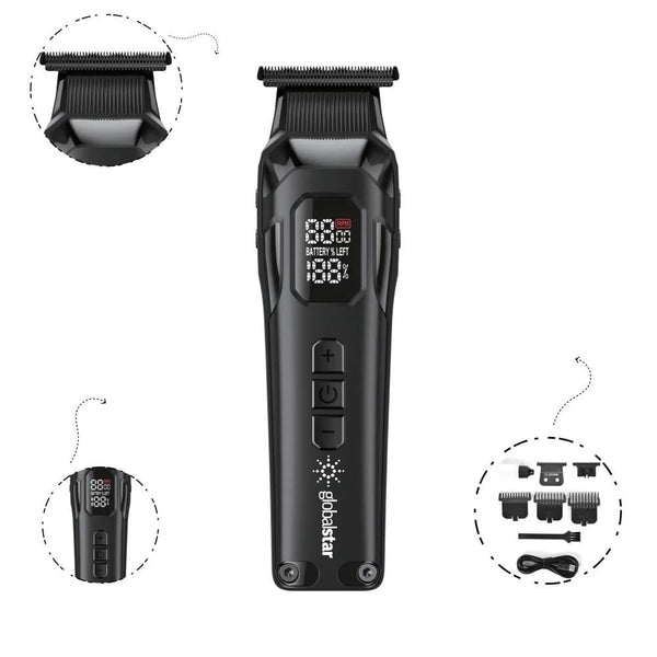 Globalstar Professional Detail Trimmer 8000 RPM – High-Speed Type‑C Rechargeable Hair & Beard Clipper with LED Battery Display