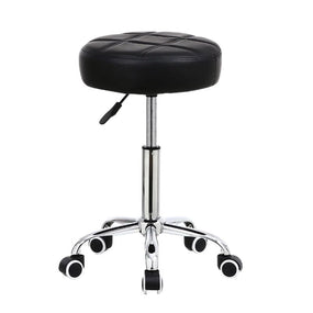 Black PU leather rolling stool chair by Global Star: Adjustable height and comfortable seating for office, salon, or spa.