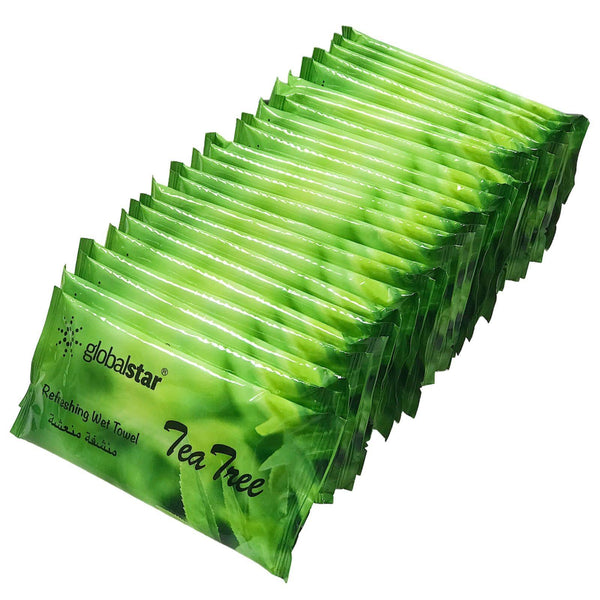 Globalstar Refreshing Wet Towel Tea Tree 100pcs - RT06 - Awarid UAE