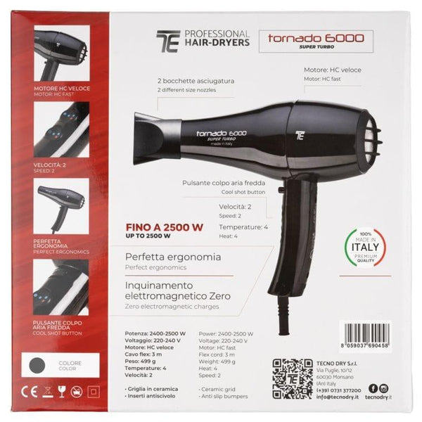 Tecno Elettra Tornado 6000 Super Turbo Professional Hair Dryer Silver 2500W - Awarid UAE