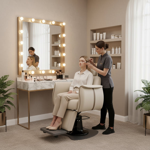 Globlastar Salon Spa Makeup Chair Beige –Luxury Hydraulic Beauty Chair for Salons