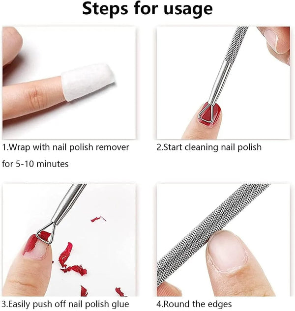 Globalstar 2-in-1 Cuticle Pusher & Remover - Triangle Head Nail Scraper with Sharp Blade