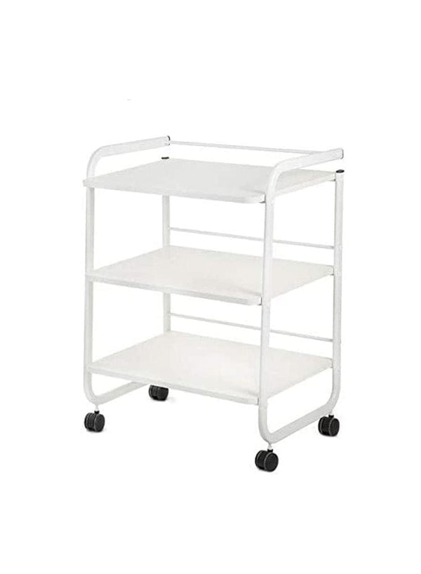 Globalstar Professional 3-Tier Glass Trolley– White Frame with Frosted Glass Shelves for Salon and Home Use
