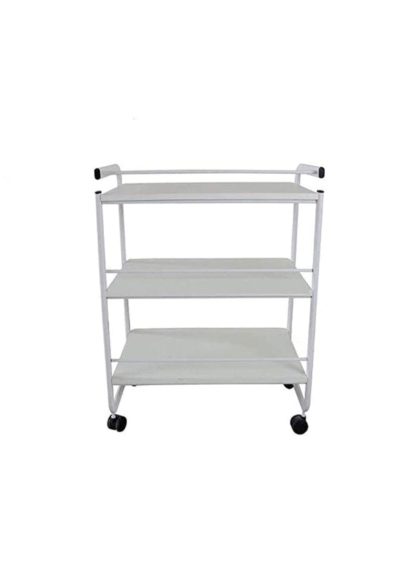 Globalstar Professional 3-Tier Glass Trolley– White Frame with Frosted Glass Shelves for Salon and Home Use