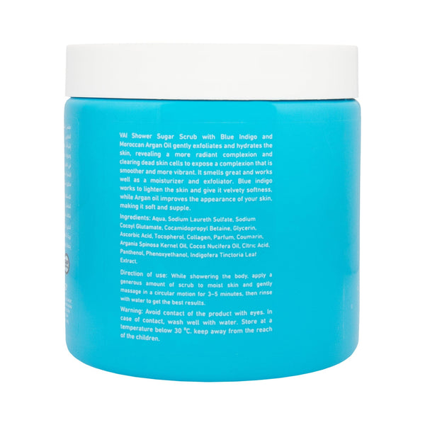 Vai Naturals Shower Sugar Scrub – Blue Indigo & Argan Oil, Foaming Exfoliator, 600g – Hydrates & Brightens Skin