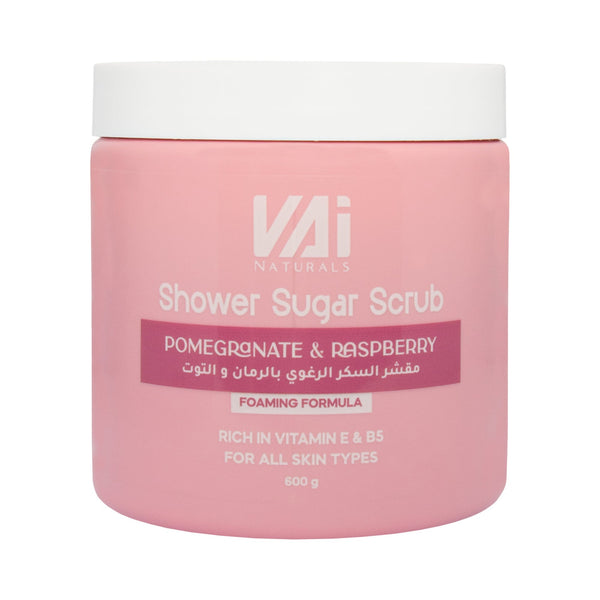 Vai Naturals Shower Sugar Scrub – Pomegranate & Raspberry, 600g, Foaming Exfoliator, Vitamin E & B5 for Soft Skin