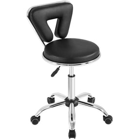 Global Star Lab Stool: Adjustable height with wheels, black back support. Ideal for spa, office, and salon use.  pen_spark