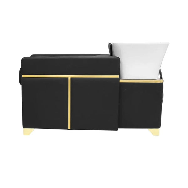 Black & Gold Luxury Shampoo Bed by Global Star: Comfortable shampoo bed with white basin.pen_spark
