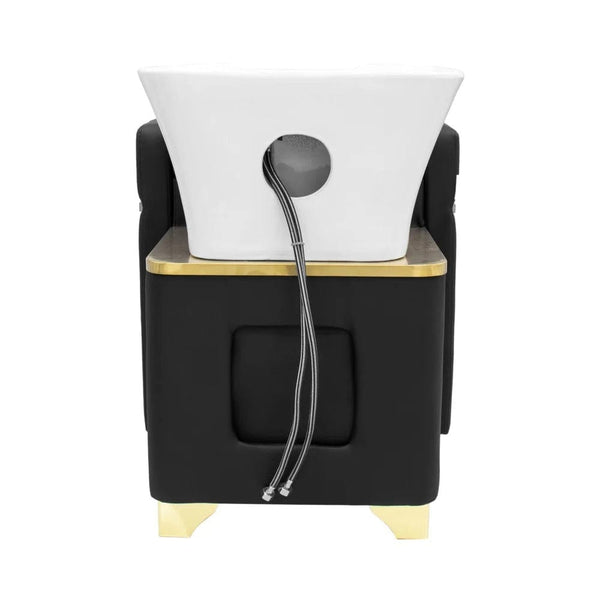 Black & Gold Luxury Shampoo Bed by Global Star: Comfortable shampoo bed with white basin.pen_spark