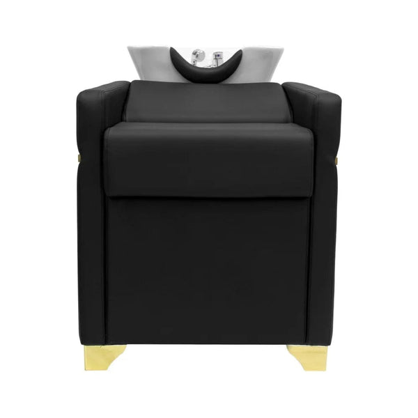 Black & Gold Luxury Shampoo Bed by Global Star: Comfortable shampoo bed with white basin.pen_spark