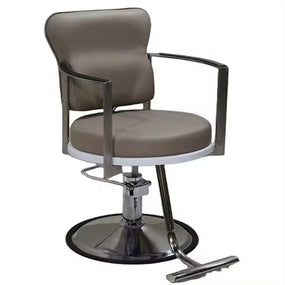 Global Star Classic Brown Salon Barber Chair - Hydraulic Pump, Rotating Beauty Chair with Stainless Steel Armrests