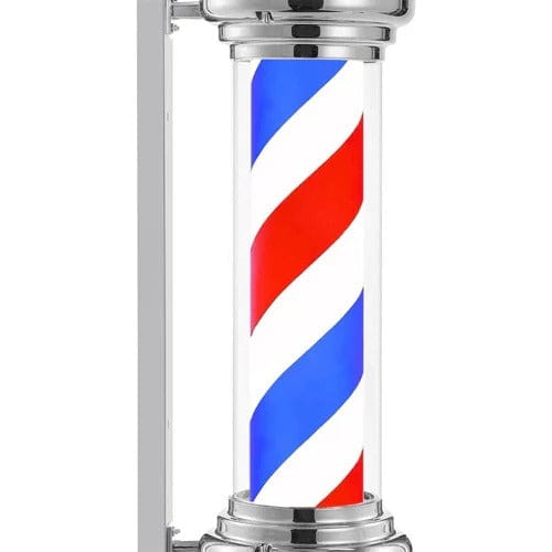 Globalstar Classic Barber Pole Light 128.5cm - Iconic Silver Red White Blue Stripes for a Traditional Barber Shop Decor