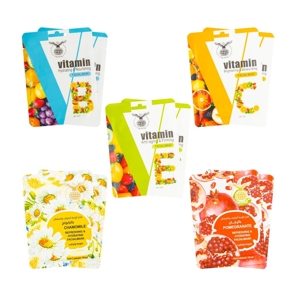 Black Vitamin E Facial Mask – Pack of 10 x 25ml for Deep Hydration & Anti-Aging