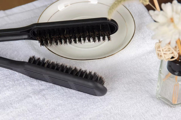 Globalstar Black V-Shaped Folding Boar Bristle Hair Brush for Straight Hair | Compact and Efficient