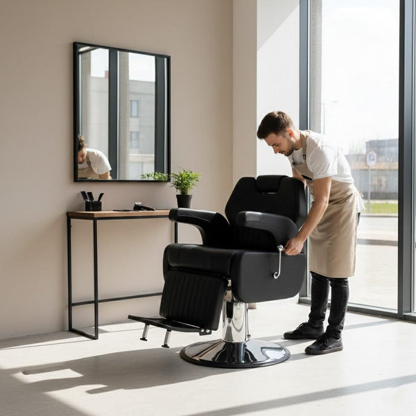 Globalstar 2689 Black Barber Chair – Professional Hydraulic Reclining Men’s Salon Chair