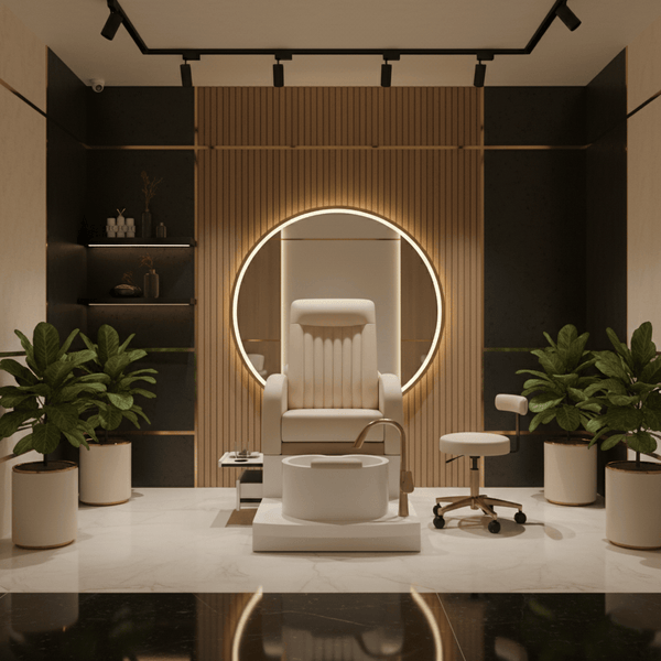 Globalstar Luxury Light Beige Pedicure Chair – Cup Holder, Synthetic Leather & Comfort Sponge