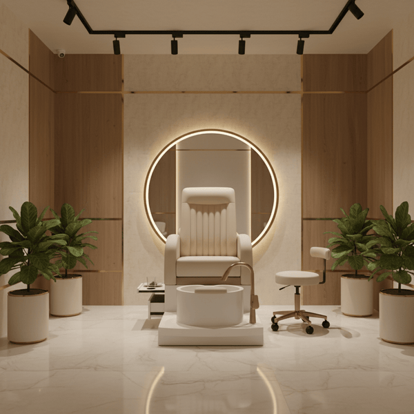 Globalstar Luxury Light Beige Pedicure Chair – Cup Holder, Synthetic Leather & Comfort Sponge