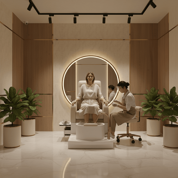 Globalstar Luxury Light Beige Pedicure Chair – Cup Holder, Synthetic Leather & Comfort Sponge