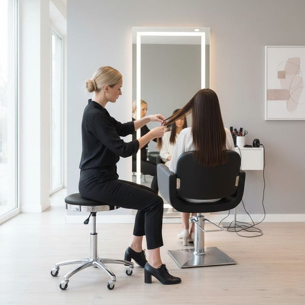 Globalstar Salon Stool Chair TB-3017 – Adjustable White & Black Rolling Stool for Spa, Salon, Multi-Use