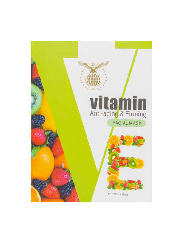 Black Vitamin E Facial Mask – Pack of 10 x 25ml for Deep Hydration & Anti-Aging