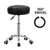 Black PU leather rolling stool chair by Global Star: Adjustable height and comfortable seating for office, salon, or spa.