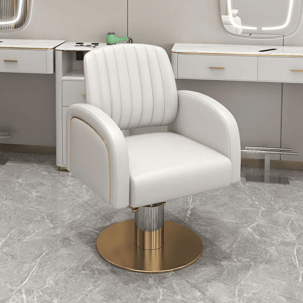 Globalstar White and Gold Makeup Styling Chair - Ergonomic Beauty Chair with Adjustable Height