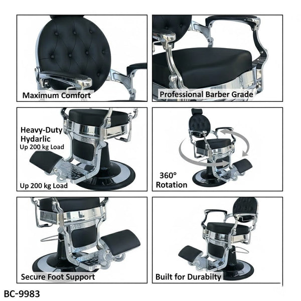 Globalstar Professional Barber Chair Black – Heavy-Duty Hydraulic 200kg Capacity