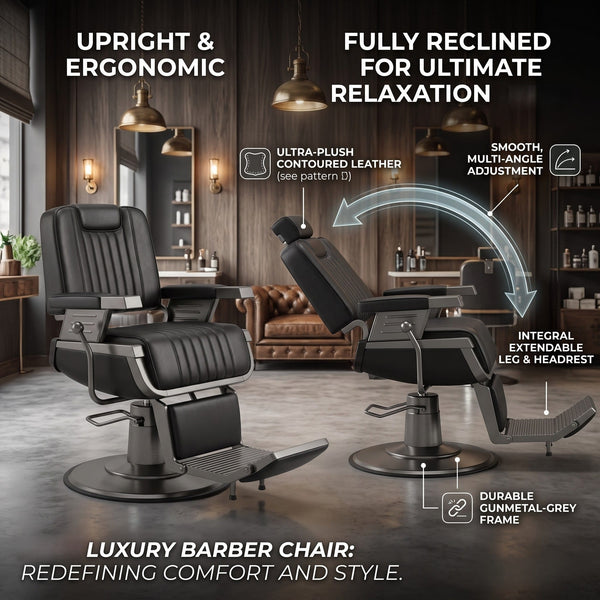 Globalstar AW-1930B Professional Barber Chair - Premium Black Leather Barber Chair