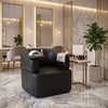 Close-up of Globalstar MTS5 manicure chair signature round padded armrest top showing premium black PU leather texture and unique design