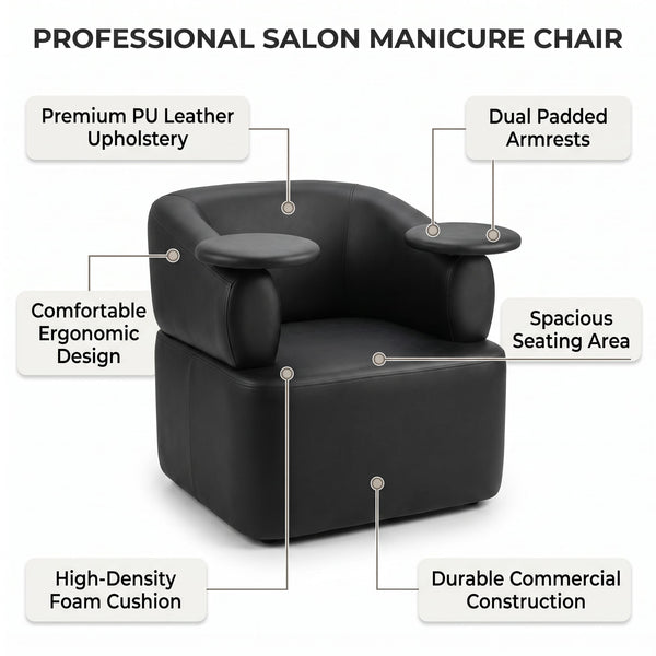 Globalstar MTS5 manicure chair in luxury marble and gold nail studio with nail polish display and plants