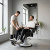 Globalstar BX-2915-1 barber chair side profile displaying reclining backrest and metal footrest