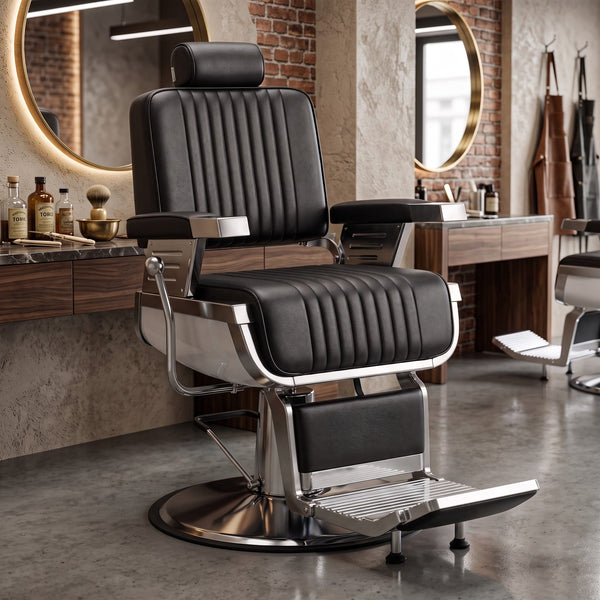 Globalstar AW-9130 Heavy-Duty Barber Chair | Black Leather, Steel Frame, 360° Rotation & Reclining