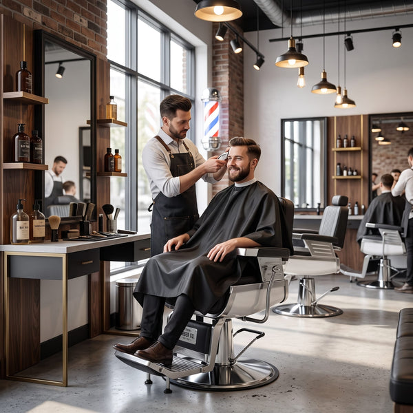 Globalstar AW-9130 Heavy-Duty Barber Chair | Black Leather, Steel Frame, 360° Rotation & Reclining