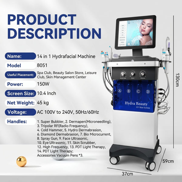 Globalstar 14-in-1 Hydrafacial Machine – Professional Hydrogen Oxygen Facial System with LCD Display & Vacuum Acne Removal