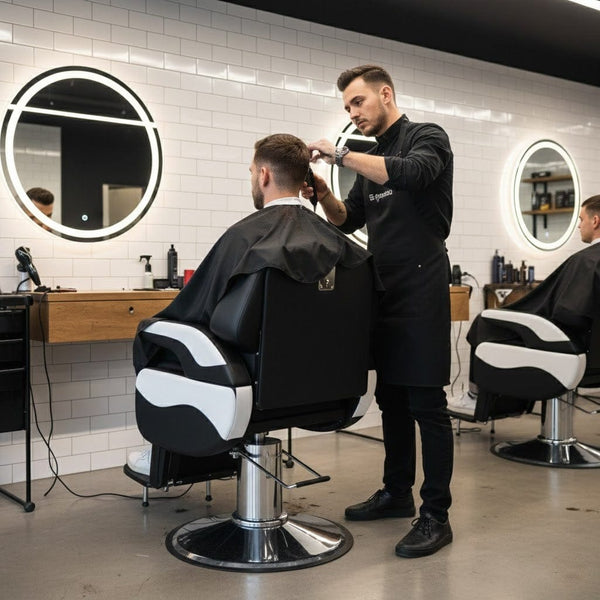 Globalstar Black and White Men’s Barber Chair – Professional Reclining Hydraulic Salon Chair