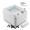 Globalstar T092 Spa-Pedic Hydro-Foot Massage Jacuzzi infographic showing built-in splash guard, precise temperature control and advanced water heating features