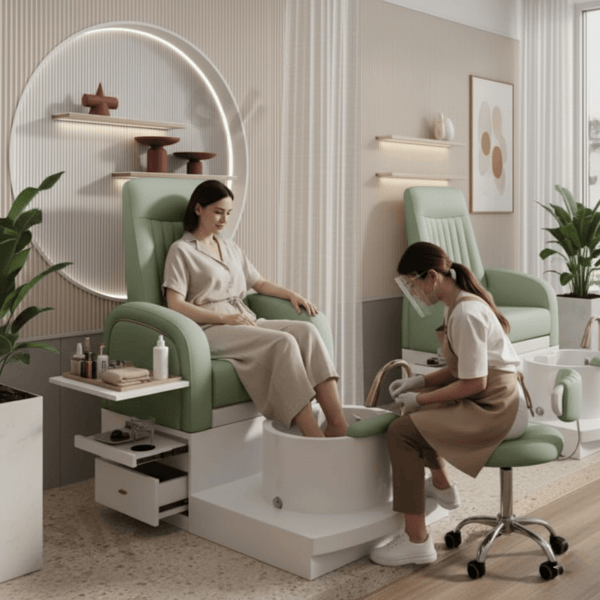Globalstar High-End Green Pedicure Chair with Cup Holder - Luxury Salon Seating