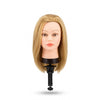 Hair colouring and highlights technique practice on Globalstar 905 blonde mannequin training head in cosmetology academy classroom with colour mixing charts and Matrix products