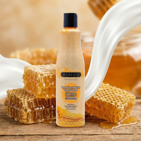 Morfose Milk & Honey Shampoo 500 ml – Intensive Nourishment for Dry & Damaged Hair with Milk Protein & Honey Extract