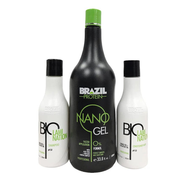 مجموعة علاج بروتين Bio Lamination Nano Gel - تتضمن 1000 مل من العلاج، وشامبو للعناية اللاحقة 300 مل، وبلسم 300 مل
