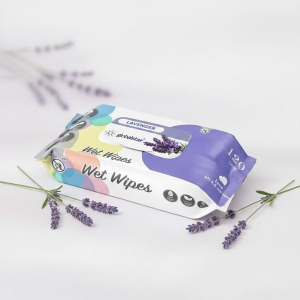 Globalstar Lavender & Lemon Wet Wipes 120 Pcs – Alcohol-Free Refreshing & Gentle Cleansing Wipes for Daily Use