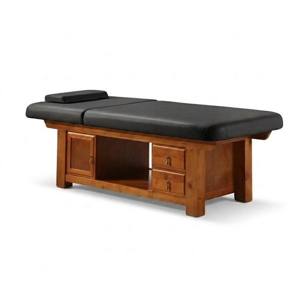 Globalstar Professional Massage Bed with Storage Drawers – Black Spa Therapy Bed Brown Base