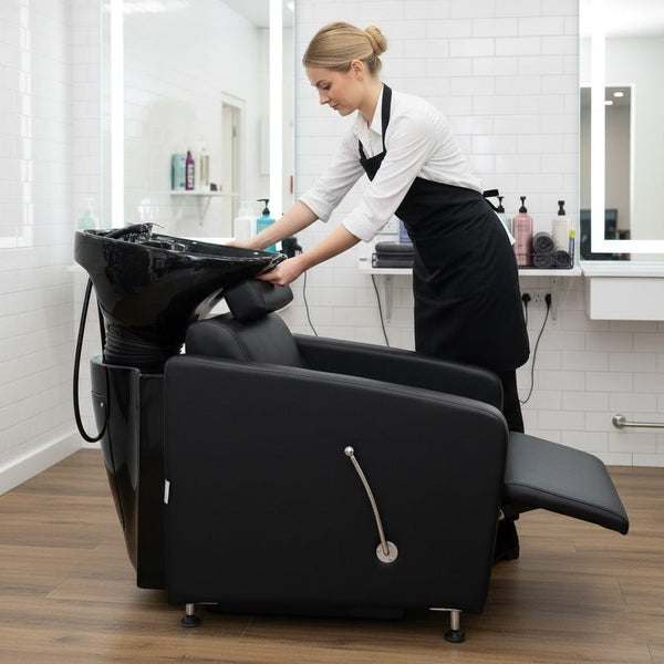 Globalstar Professional Salon Shampoo Chair – Adjustable Height, Reclining Backrest & Ceramic Basin