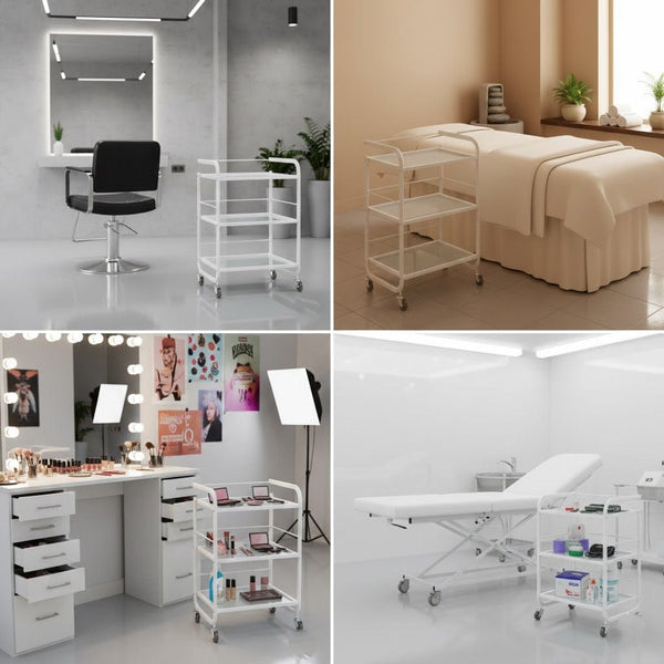 Globalstar Professional 3-Tier Glass Trolley– White Frame with Frosted Glass Shelves for Salon and Home Use