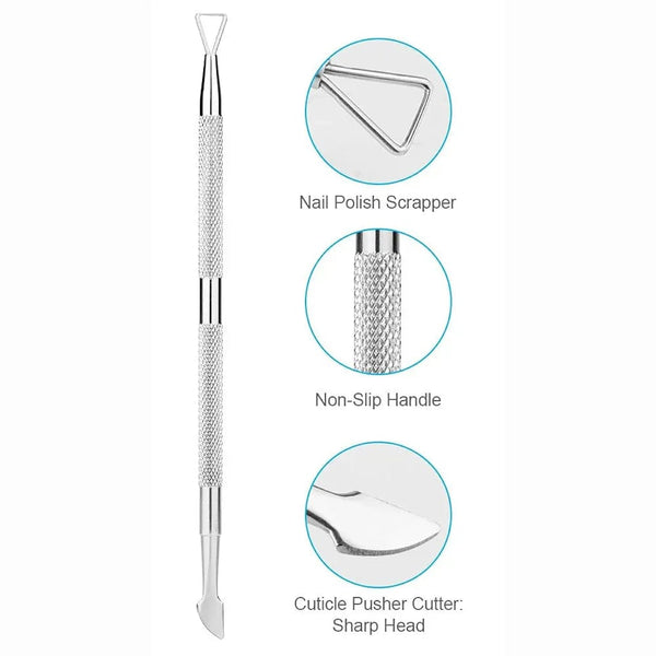 Globalstar 2-in-1 Cuticle Pusher & Remover - Triangle Head Nail Scraper with Sharp Blade
