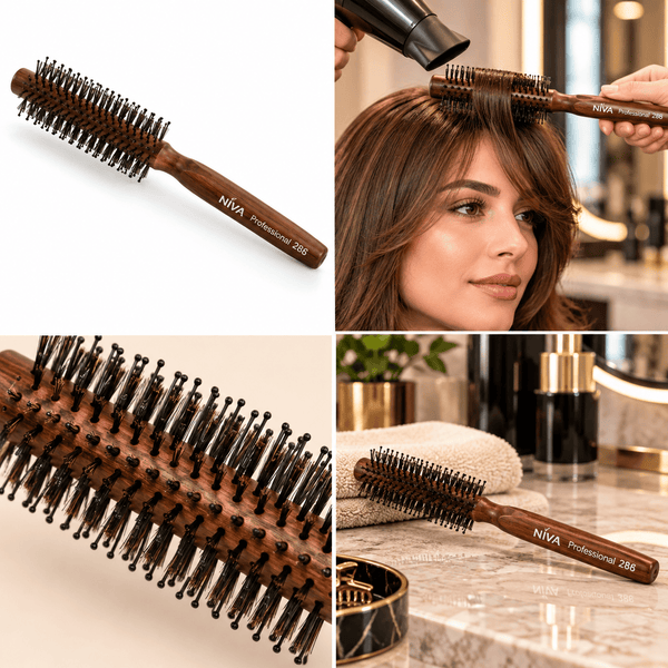 Close-Up of Niva Brushes Professional 286 Round Hair Brush 13mm Barrel and Bristles