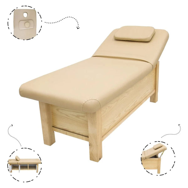 Globalstar Premium Wooden Massage Bed, Beige Color for Ultimate Comfort