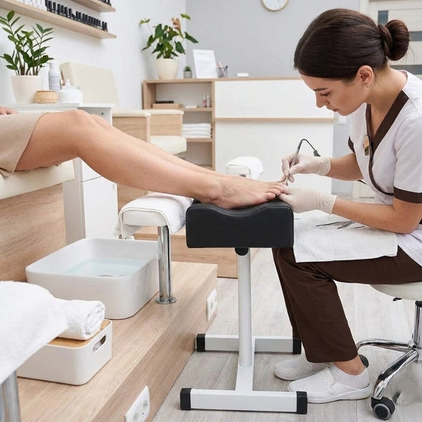 Globalstar Adjustable Pedicure Foot Rest – Professional Metal Leg Holder with Eco Leather Cushion (Black)