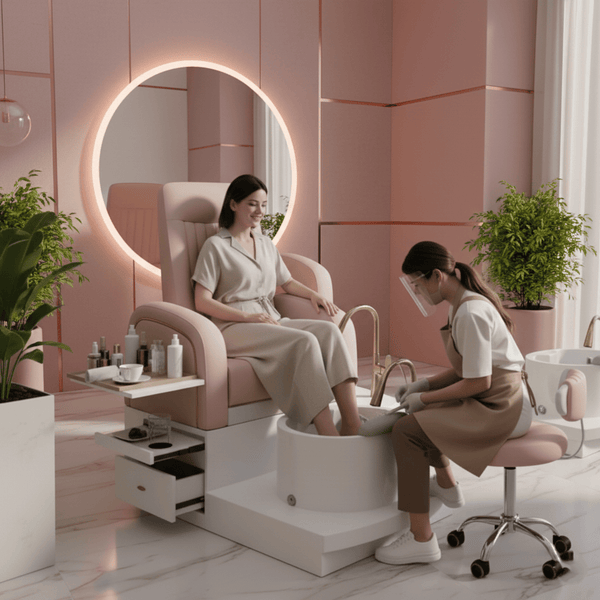 Globalstar Luxury Light Pink Pedicure Chair with Cup Holder – High-End Spa Seating