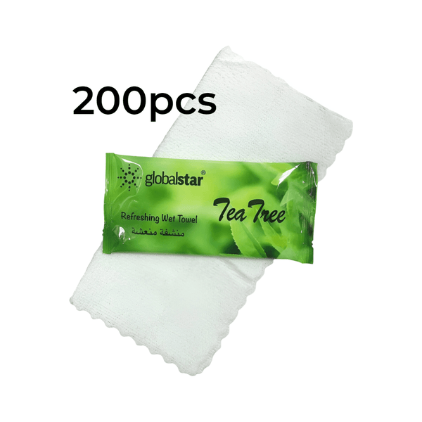 Globalstar Refreshing Wet Towel Tea Tree 200pcs - Premium Tea Tree-Infused Cotton Towels for Ultimate Freshness and Hygiene